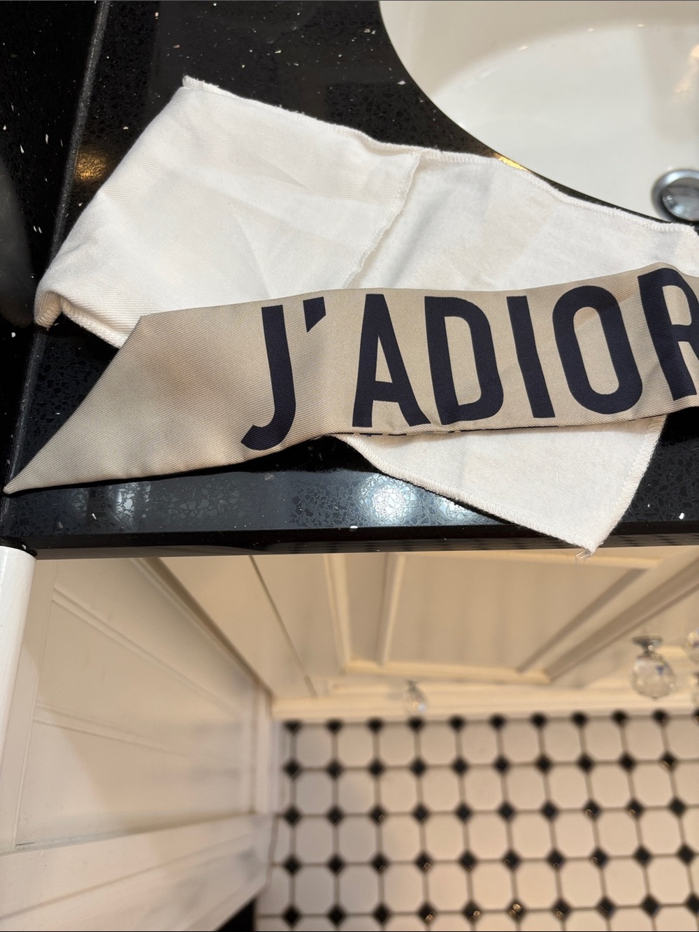NWOT Dior Navy and Beige Monogram Silk Twilly - Picture 5 of 10